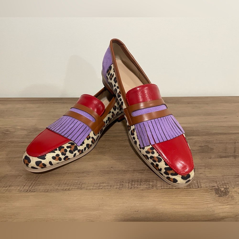 Martha & Louise Chiara Leopard-Print Loafers with Red and Purple, Women’s 9.5